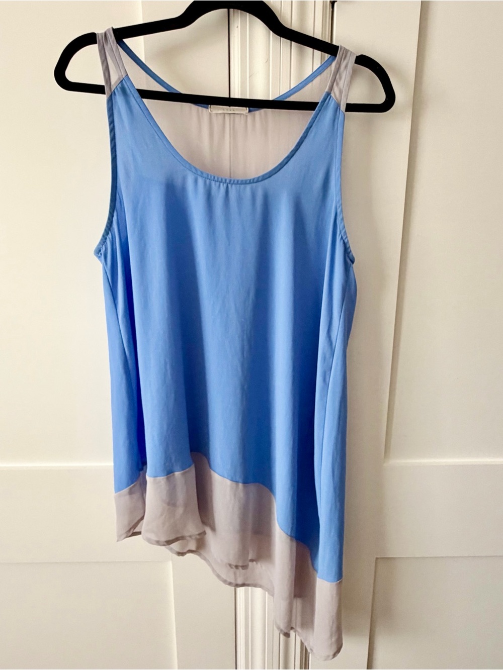 Lush Asymmetrical Chiffon Sleeveless Tunic Tank Top Blue Gray Sz M